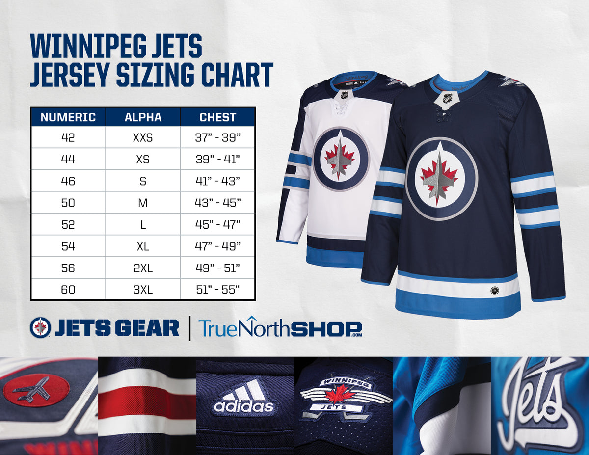 Winnipeg jets jersey size 2025 chart